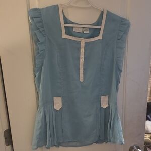 Soundgirl Light Blue Ruffled Top with White Accents